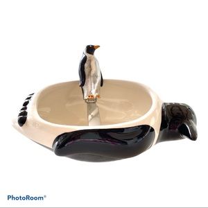 Boston Warehouse Penguin Black White Dip Bowl and Spreader Set